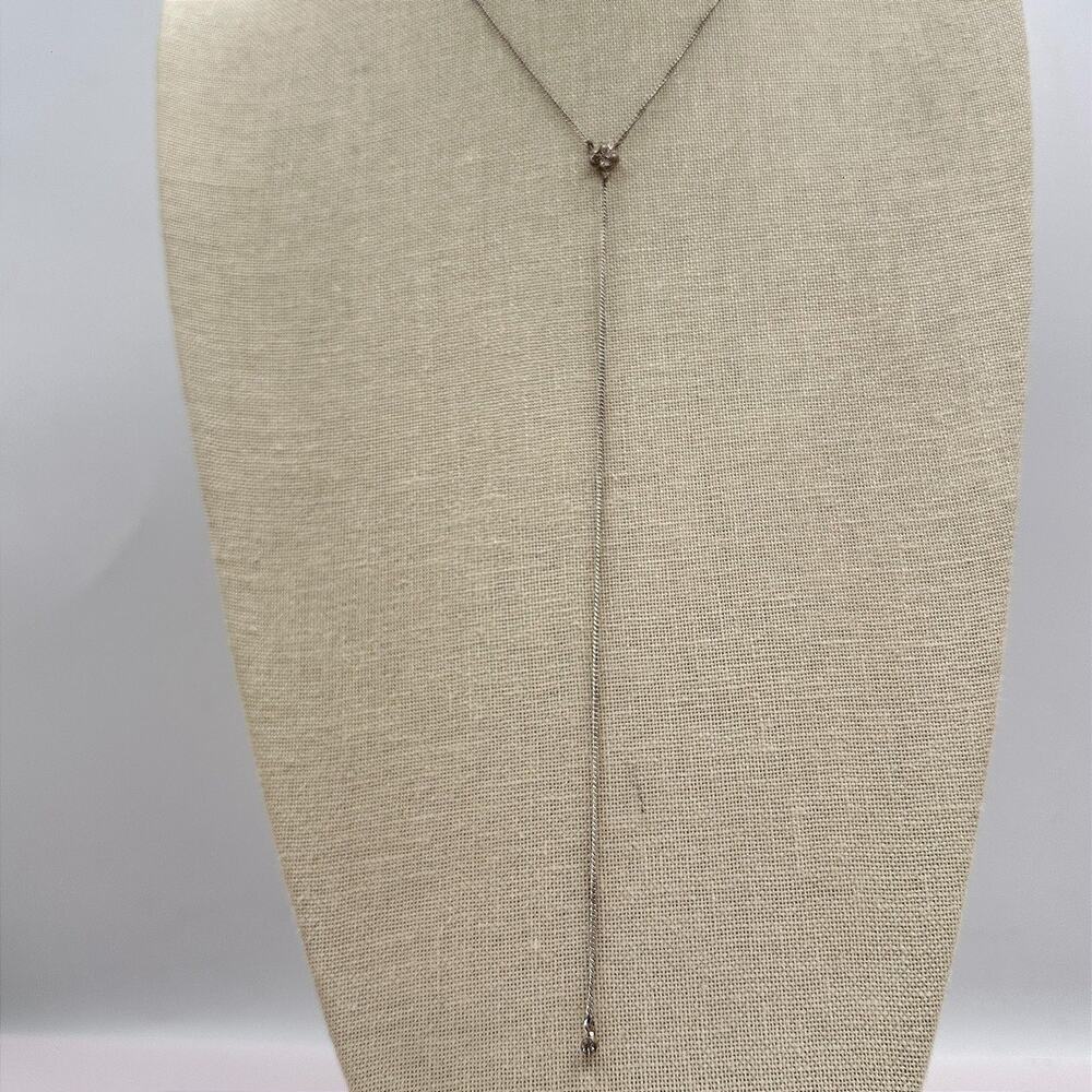 Vintage 90s Y2K Silver Tone Clear Rhinestone Floral Y Necklace Women's Jewelry